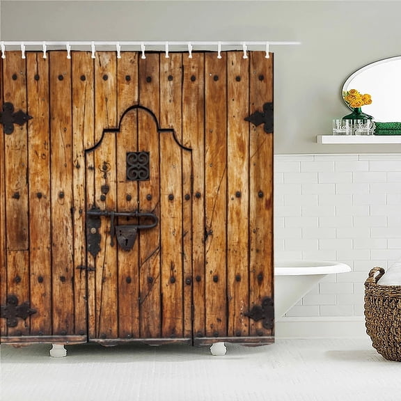 Wall Hanging Bath Screens Geometric Shower Curtain Bathroom Waterproof Retro Old Wood Grain Decor Multi-size Shower Curtains
