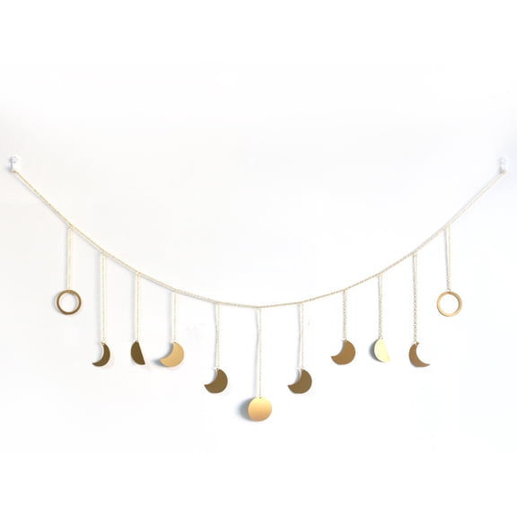 Wall Hanging Boho Aesthetic Room Decor Metal Moons Garland Hanging Art Bohemian Home Decoration for Girls Room Nursery Bedroom Livingroom Dorm, Ideal, Gold