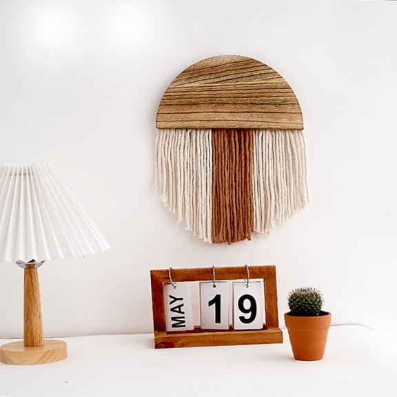 Wall Hanging Boho Fringed Tapestry Woven Tapestry, Bohemian Chic Home Decor Modern Handmade Semi-round Wood Tapestry Wall Art Decorations for Bedroom Living Room Apartment Ornament