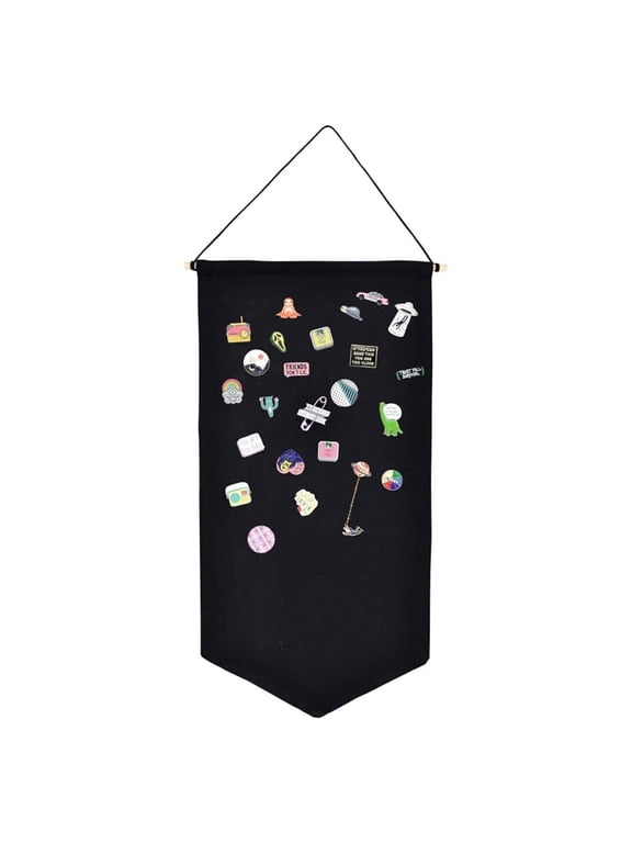Wall Hanging Brooch Jewelry Storage Case Canvas Display Stand Enamel Pin Display Banner Holder Earrings Necklace Glitter Pin Collection Organizer (Black)