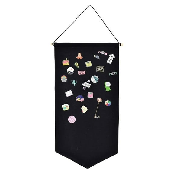 Wall Hanging Brooch Jewelry Storage Case Canvas Display Stand Enamel Pin Display Banner Holder Earrings Necklace Glitter Pin Collection Organizer (Black)