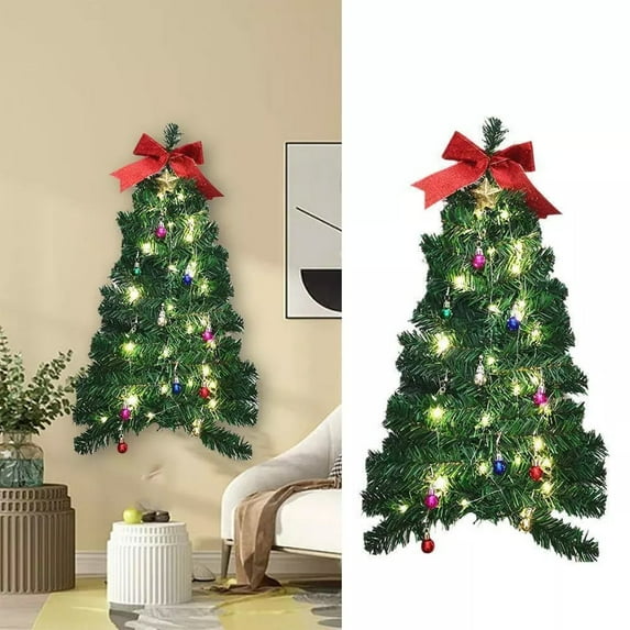 Wall Hanging Christmas Tree, Realistic Easy Setup Artificial Christmas Tree Holiday Decor Party Favor (Green)