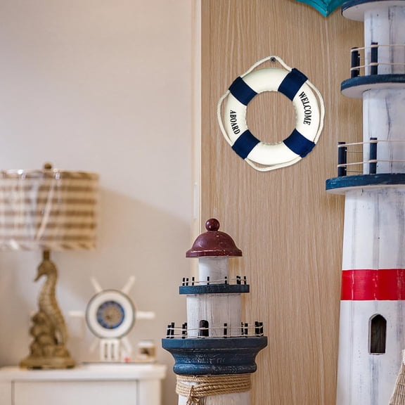 Wall Hanging Decor, Buoy Home Wall Nautical Decor, Welcome Aboard Mediterranean Style Home Decoration, Wall Hanging Decor for Home Wall Window (5.5", Blue)