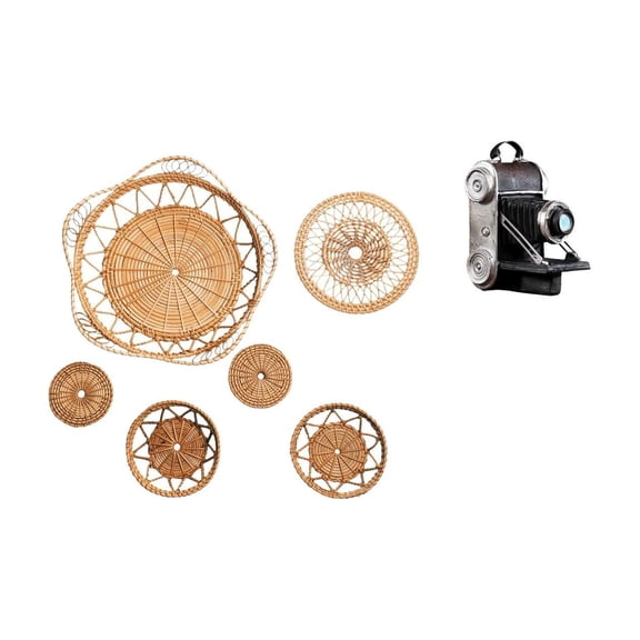 Wall Hanging Decor Handicraft Rattan Camera Statue Model Retro Round Design Suitable for Tea Room Hallway Bar
