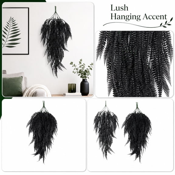 Wall Hanging Decor, Hanging Fake Plant, Artificial Ferns, Halloween Home Decor, 2 Pack 32 Inch Black Faux Persian Fern Hanging Bushes, Weather Resistant Foliage for Entryway,