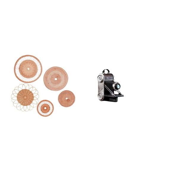 Wall Hanging Decor Rattan Woven Camera Statue Collectible Figurine Artistic Retro Design for Bedroom Tea Room Cafe