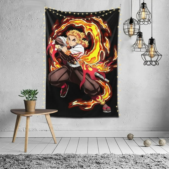 Wall Hanging Decoration Tapestry, Demon Slayer Rengoku Kyojuro Art Poster for Living Room Home Decor 60x40in