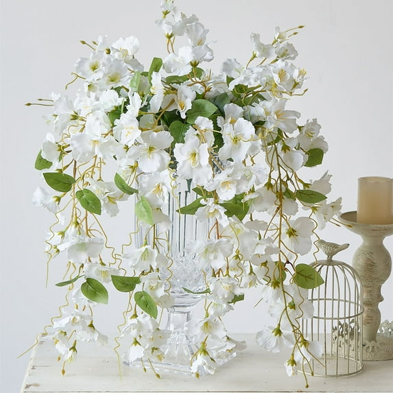 Wall Hanging Decorative Flower Arrangement, Faux Floral Spray, Rattan Material, White Blooms, for Dining Table Centerpiece, Wall Decor, Home Accent, By FAJHHA