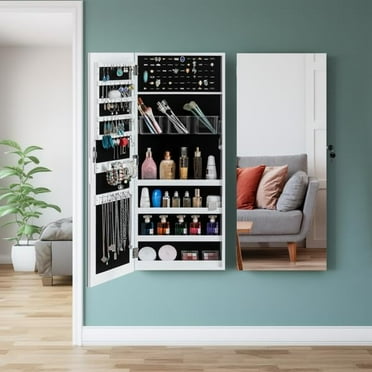 Wall Hanging Door With Lock Jewelry Cabinet Dressing Mirror Jewelry Cabinet Wall/Door Jewelry Organizer Armoire Mirror with Jewelry Storage, Over Door Jewelry Cabinet, Jewelry Armoire Makeup Mirror