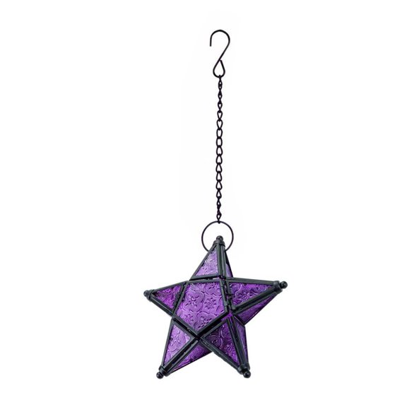 Wall Hanging,European Style Colored Embossed Glass Five Pointed Star Candlestick Hanging Wind Lamp Aromatherapy Candle Holder Home Decoration