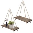 thumbnail image 1 of Wall Hanging Floating Shelf w/ Hooks Set of 2 Rope Swing Mounted Wood Display Rack for Rustic Shelve Plant Shelving, Farmhouse, Home Decor, Living Room, Bathroom, Bedroom, Kitchen, Apartment, 1 of 7