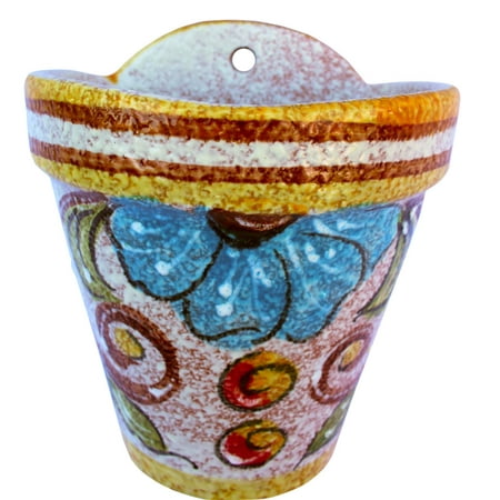 Wall Hanging Flower Pot (Yellow Design) - Hand Painted in Spain
