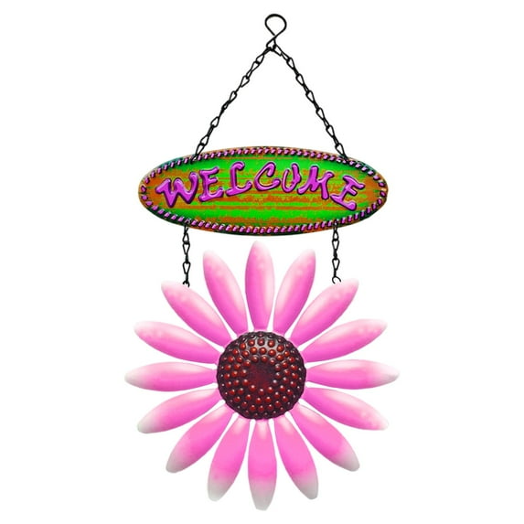 Wall Hanging Flower Welcome Sign for Front Door Farmhouse Plaque Garden Entrance New Year Decorative - Pink