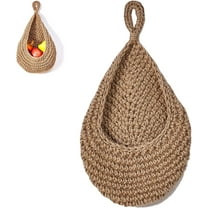 Wall Hanging Fruit Baskets for Kitchen: Jute Linen Teardrop Woven Hanging Basket Home Decor, Wall Hanging Produce Basket for Vegetable Onion and Garlic Storage (Brown, XL)