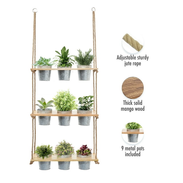 Wall Hanging Herb Planters, 3 Tiered Vertical Planter Shelf with Metal