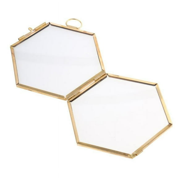 Wall Hanging Hexagon Glass Artwork Certificate Photo Picture Display Frame Geometric Ornament - copper