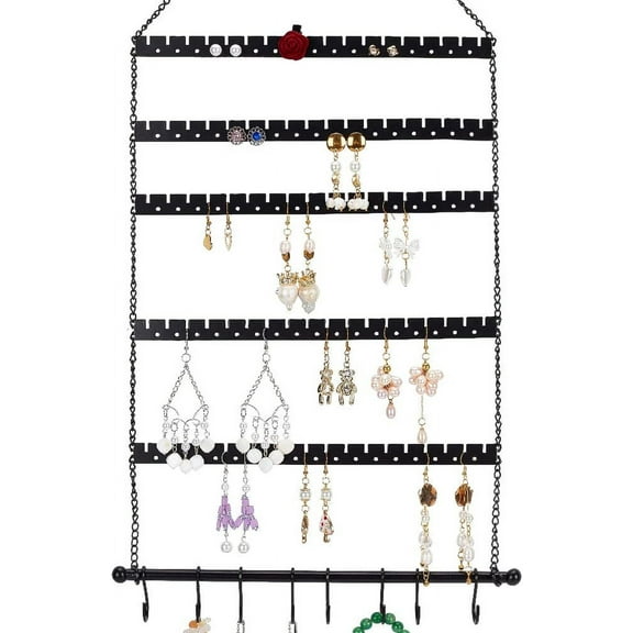 Wall Hanging Jewelry Organizer Earring Necklace Holder with Hanging Hooks