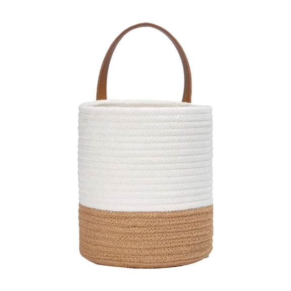 Wall Hanging Jute Rope Basket Multifunctional Storage Organizer Decorative Flower Pot Planter Modern Farmhouse Home Decor Large White & Coffee