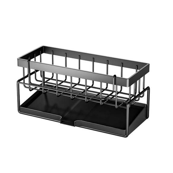 Wall Hanging Kitchen Rack Over Sink Storage, Sponge Holder and Dishcloth Organizer with Drip Tray, No Drill Mount Stainless Steel