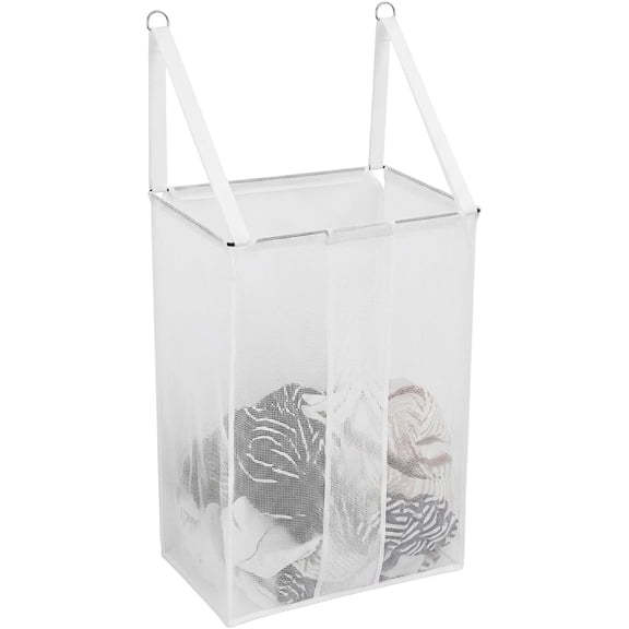 Wall Hanging Mesh Laundry Hamper,Over the Door Large Storage Bag with Big Metal Support Opening,Hardware Included (White)
