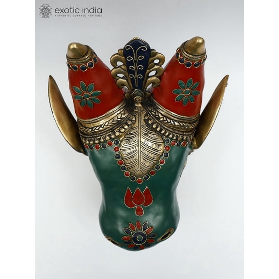 Wall Hanging Nandi Head in Brass with Inlay Work