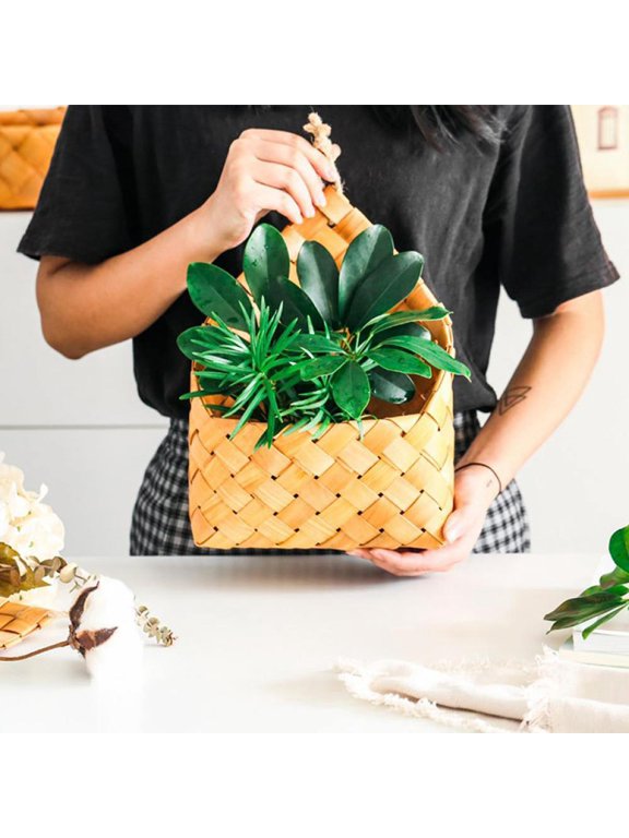 Wall Hanging Natural Wicker Flower Basket Flower Pot Rattan Basket Home Garden Wall Decoration Storage Container