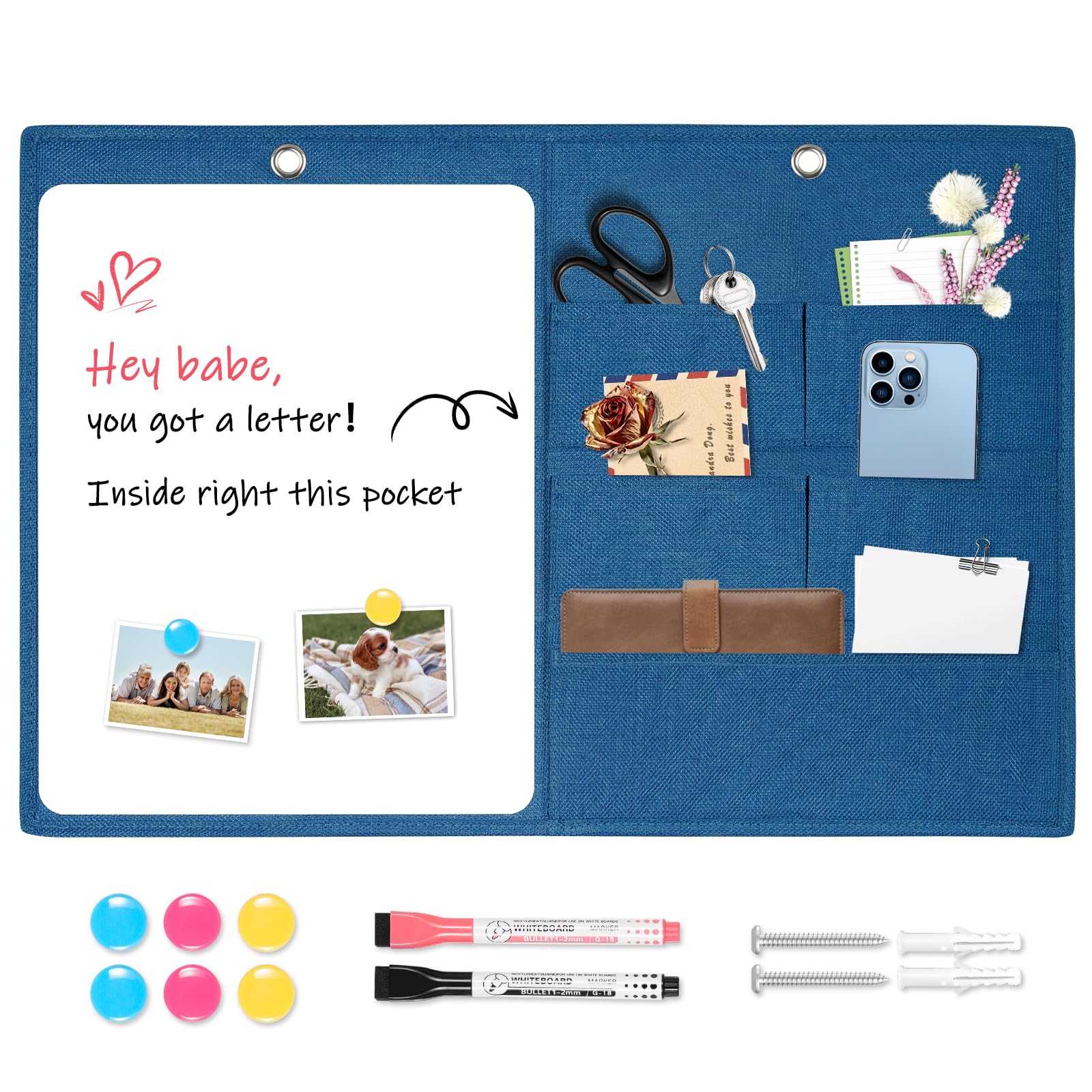 Mail Organizer with Whiteboard, Wall Mounted Mail and Keys Organizer ...