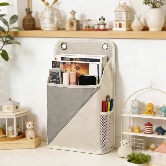 Wall Hanging Organizer with Pockets Storage Wall Mount Hangable Organizer File Pocket Magazine for Bathroom Kitchen Bedroom And Craft Usage,One Size,Grey