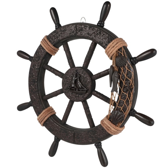 LIOOBO Ships Wheel Wall Decor Wooden Boat Steering Ornament Assorted Color Mediterranean Style Home Decoration 1Pcs