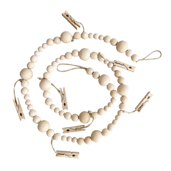 Wall Hanging Photo Display Picture Holders with Wood Clips Wooden Beads Garland DIY Collage for Home Office Dormitory Gift Dorm