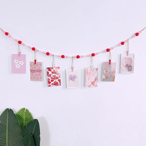 Wall Hanging Photo Display with Wooden Beads Garland Boho Style Collage Photo Frame DIY Picture Photo Frame Photo Display Birthday Gift Party Home decor