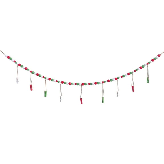 Wall Hanging Photo Display with Wooden Beads Garland Boho Style Collage Photo Frame Picture Photo Frame for Rustic Country Home Hanging Photo Display with Clips