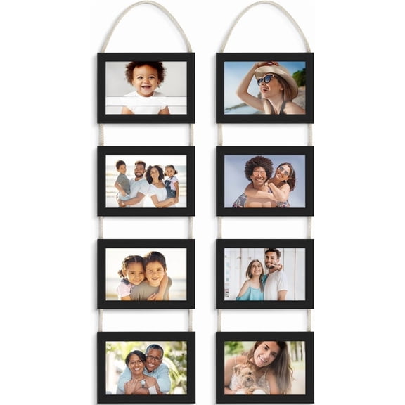 Wall Hanging Picture Frames Collage with 8 Openings - Distressed White, 2 Pack - Casual Style Engineered Wood Frames - Wall Mount Only - Bliss Collection