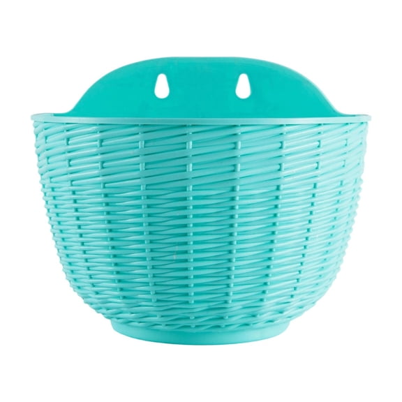 Wall Hanging Planter Imitation Rattan Plastic Planter Pot Half Round, Wall-Mounted Semicircular Flower Pot, for Indoor Outdoor Balcony Fence (Blue)