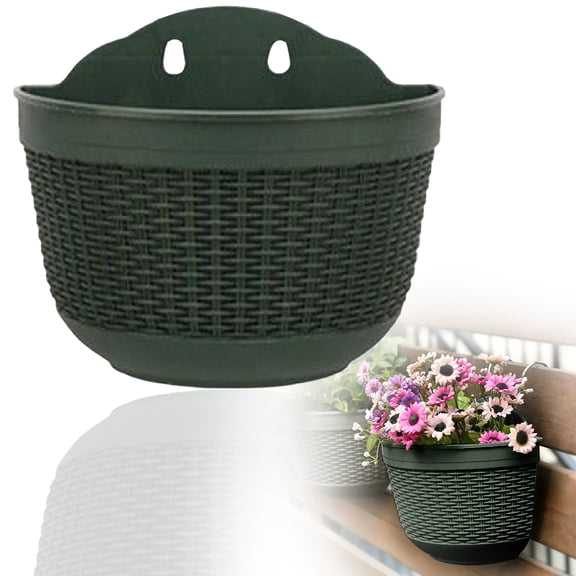 Wall Hanging Planter Pots Hanging Fence Balcony Railing Wall Planter Basket 10 Inch Flower Pots for Spring Flowers Indoor Outdoor Houseplants Plastic Half Round Plant Pot Container,Green