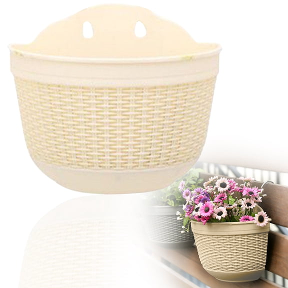 Wall Hanging Planter Pots Hanging Fence Balcony Railing Wall Planter Basket 10 Inch Flower Pots for Spring Flowers Indoor Outdoor Houseplants Plastic Half Round Plant Pot Container,Beige