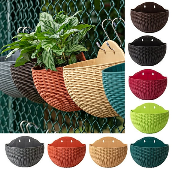 Wall Hanging Planters Railing Hanging Planters, Plastic Flower Plant Pot Basket Indoor Outdoor Fence Flower Pots Plants Container for Balcony Fence Garden