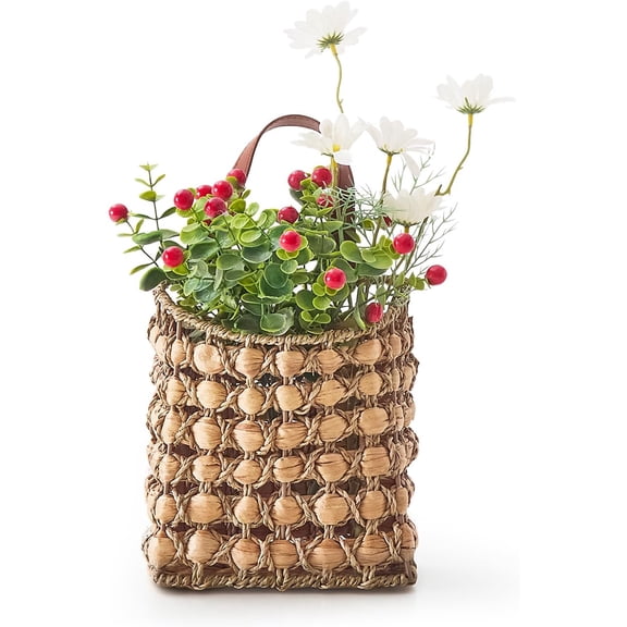 Wall Hanging Pocket Basket Portable Storage Basket Decorative Boho Mounted Organizer Dried Flower Plants Front Door Basket for Garden Farmhouse Home