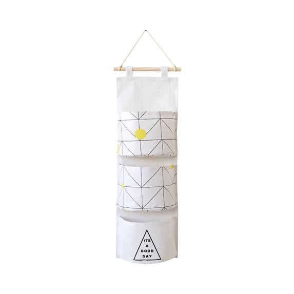 Wall Hanging Pocket Organizer, 3-Pocket, 21.6 x 7.4 in, Cloth, Diamond Dot, Compact Two- or Three-Pocket Format for Bedrooms and Bathrooms, Beige