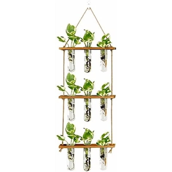 Wall Hanging Propagation Station with Wooden Stand Glass Test Tubes Tiered Planters Wall Terrarium for Home Office Plant Hanger Flower Vases Wall Decor Hydroponic Cuttings (9 Tube Vases)