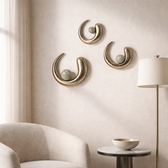 Wall Hanging Ring for Room and Home Decor - Wall Art for Bedroom, Living Room, Dining Room, or Bathroom Art - Hanging Display Accent for Entryway or Hallway - Set of 3, 5", 4", 3", Gold & Metallic