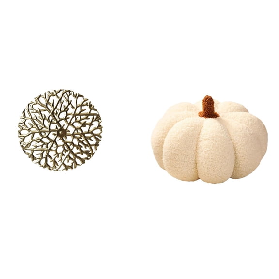 Wall Hanging Sculpture Metal Pumpkin Pillow Plush Design Soft Material for Living Room Bedroom Office Decor