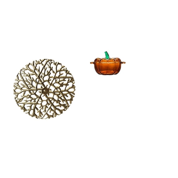 Wall Hanging Sculpture Metal Wall Decor Glass Candy Dish Pumpkin Shaped Iron and Glass for Living Room Home Gift