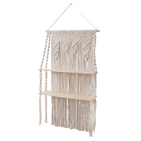 Wall Hanging Shelves Macrame Boho Floating Plant Photos Storage Rack Wood Shelf for Bedroom Living Room Bathroom