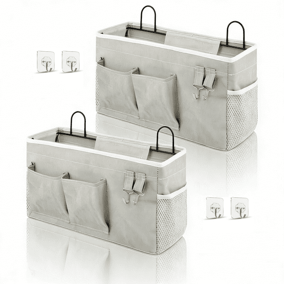 Bevtee Wall Hanging Storage Bag, 2pcs Fabric Large Pockets Organizer, Wall Organizer, Grey