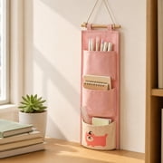 Wall Hanging Storage Bag   Cute Cartoon Puppy Pattern Hanging Pouch with Wooden Rod, with 3 Large Pockets 21"x7", Hanging Closet & Pantry Organizer for Bedroom, Bathroom, Dorm