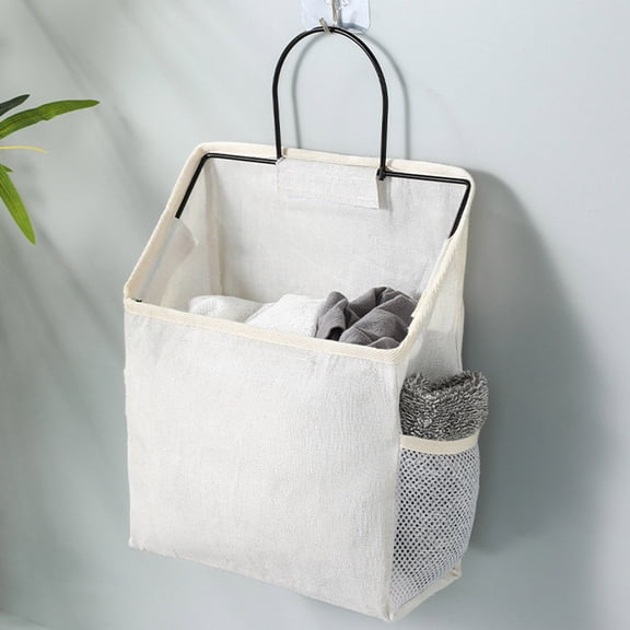 Wall Hanging Storage Bag, Hanging Organizer Bag with Mesh Pocket, Wall Organizer for Dormitory Bathroom Bedroom Kitchen (Grey/White)