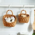thumbnail image 1 of Wall Hanging Storage Basket Brown Plastic Rattan Look | Imitation Woven Bin Organizer for Bathroom Kitchen Cosmetics Toiletries Plants | 7.1 x 4.9 x 5.1 in | Single, 1 of 7
