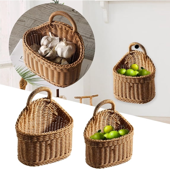 Wall Hanging Storage Basket Woven Plastic Home Decor for Living Room Wall Decoration and Organizing with Rustic Style for Bedroom and Entryway Storage Solutions Topliu