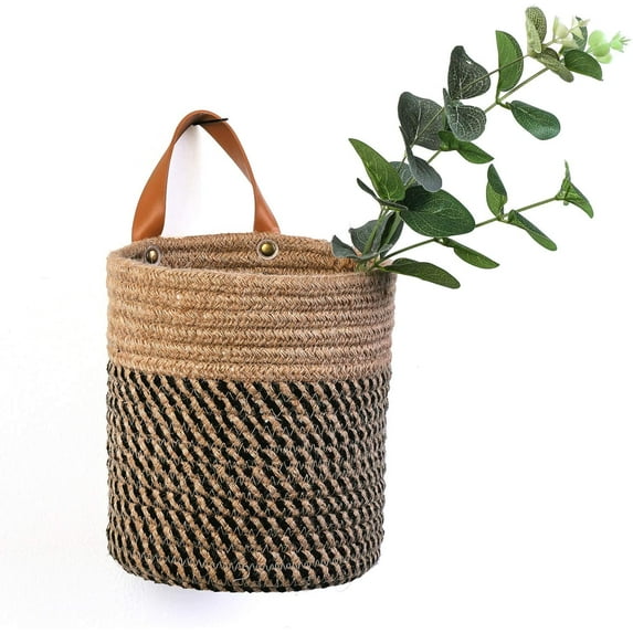 Wall Hanging Storage Baskets - Small Cotton Rope Woven Closet Storage Bins-Shelf Basket Organizer for Plants, Towels,Toys - 6.3" x 7" (Jute)